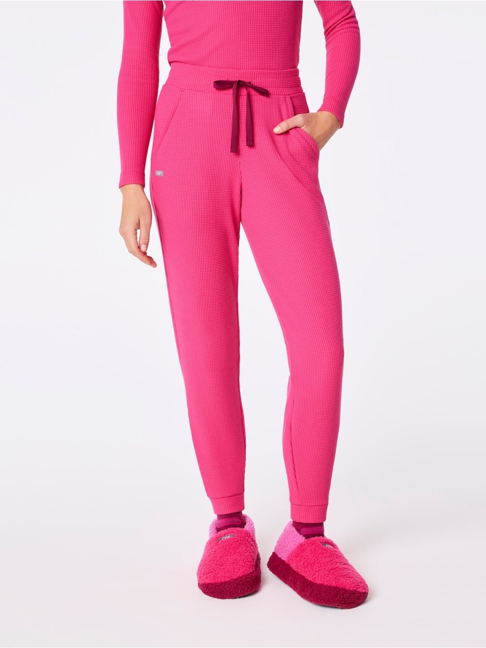 Figs Off-Shift Waffle Jogger Sweatpants Shocking Pink Size XS